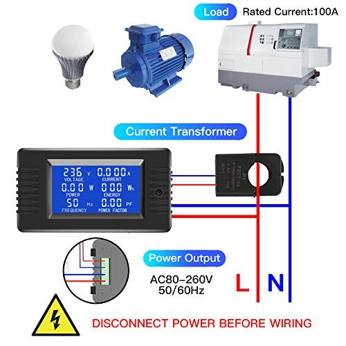 AC Current Voltage Amperage Power 1 Piece AC 100A Meter(Split Core Transformer)