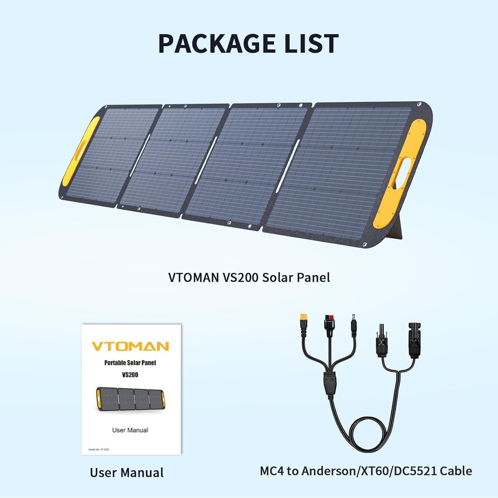 VTOMAN VS200 Portable Solar Panel 200W 19V 23% Efficiency Foldable Solar Panel