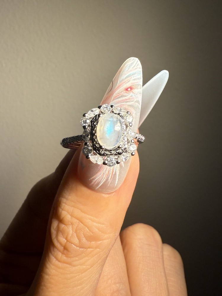 Sri Lanka Moonstone Ring/ Adjustable Silver-plated Ring