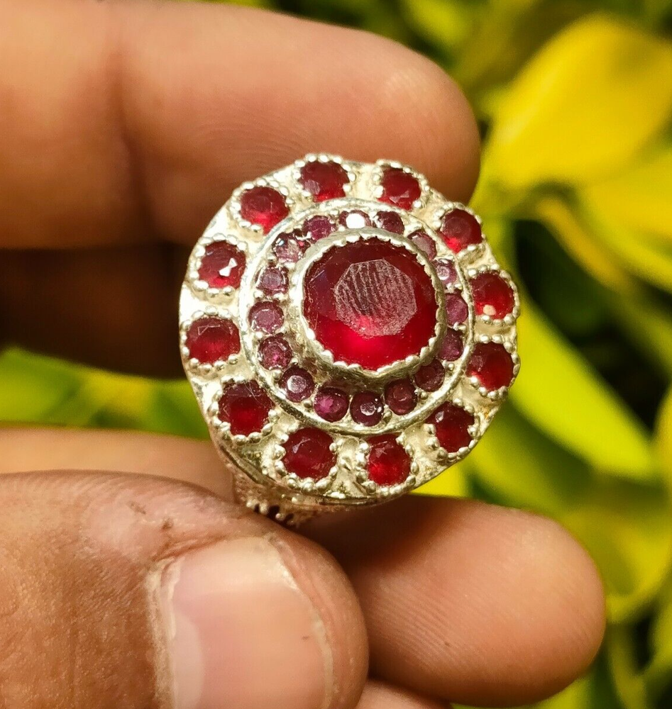 Natural Ruby Stone with Multi Ruby Stones Ring Sterling Silver 925 Antique Ring