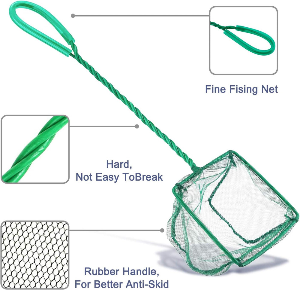 2 Pack Aquarium Fish Nets, 4 Inch Small Mesh Fish Catch Nets with Plastic Handl