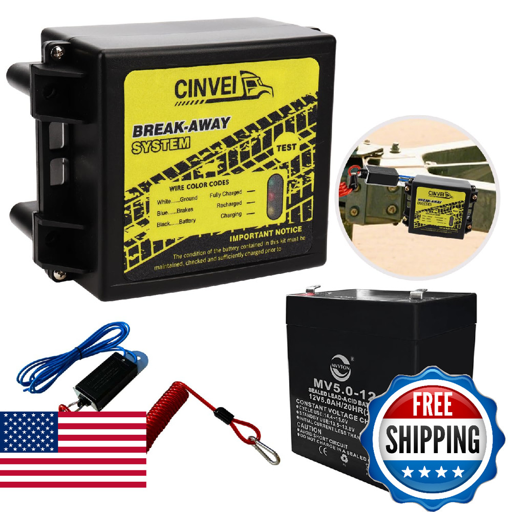 CINVEI Trailer Brakes Break-Away Kit Side Load Controller System Switch LED 12V