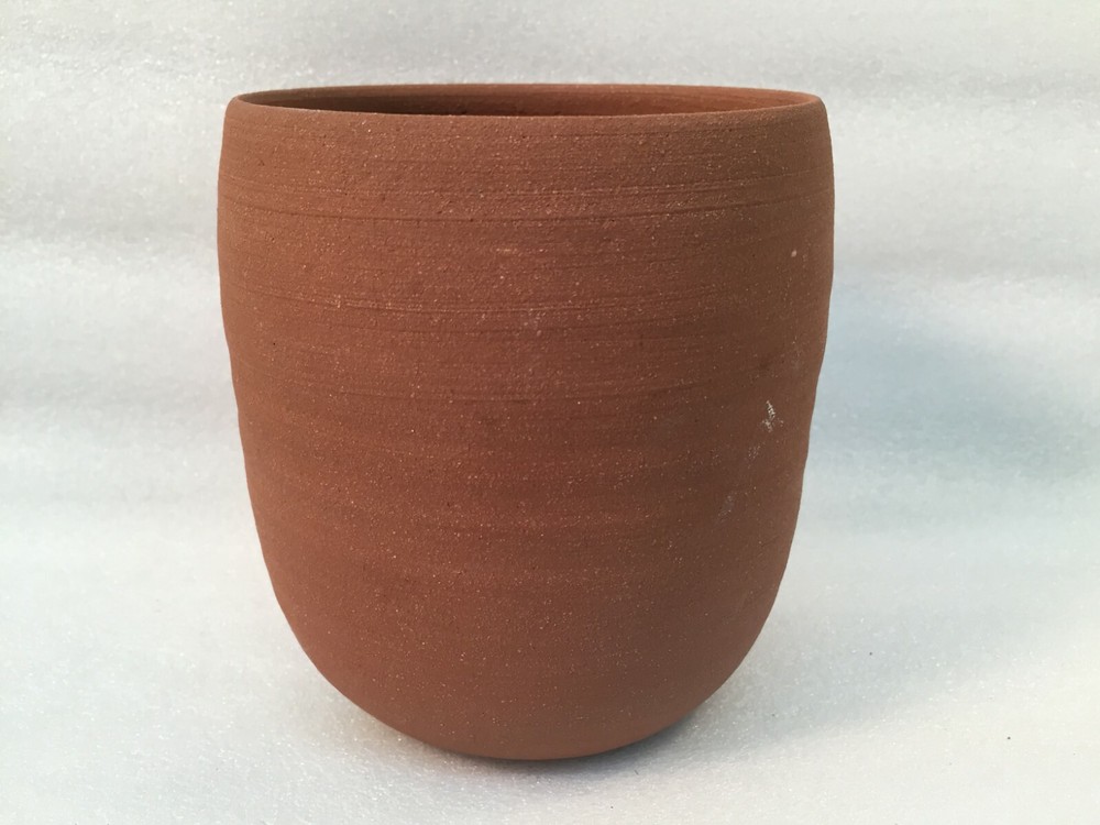 Brown Pottery Planter w/Inlay Lighthouse & Stork Signed