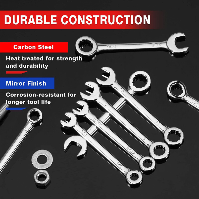 20PCS Small Combination Wrench Set Spanner Open & Box End Tools Metric SAE Mini