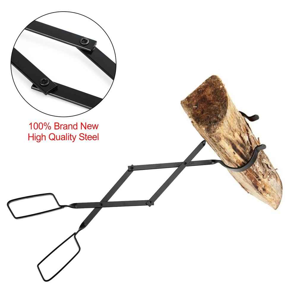 2PCS Hearth Tool Fireplace Set Fire Tools Set Campfire Tongs Fire hook Blk