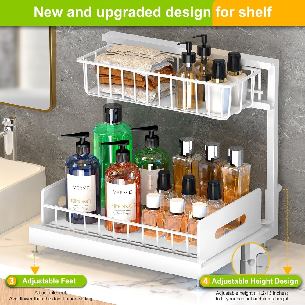 2 Pack Under Sink Organizer and Storage,Pull Out Cabinet Organizer 2 Tier Sli...