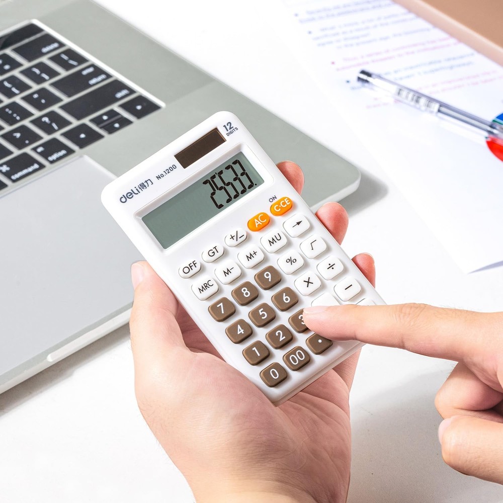 Deli Standard Function Basic Calculator, 12 Digit Desktop Calculator with Large