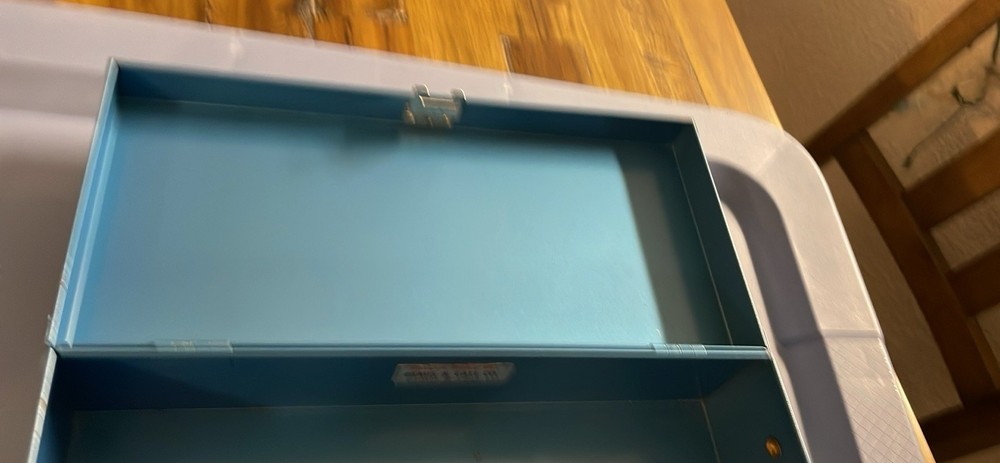 Vintage Blue Metal Combination Lock Box