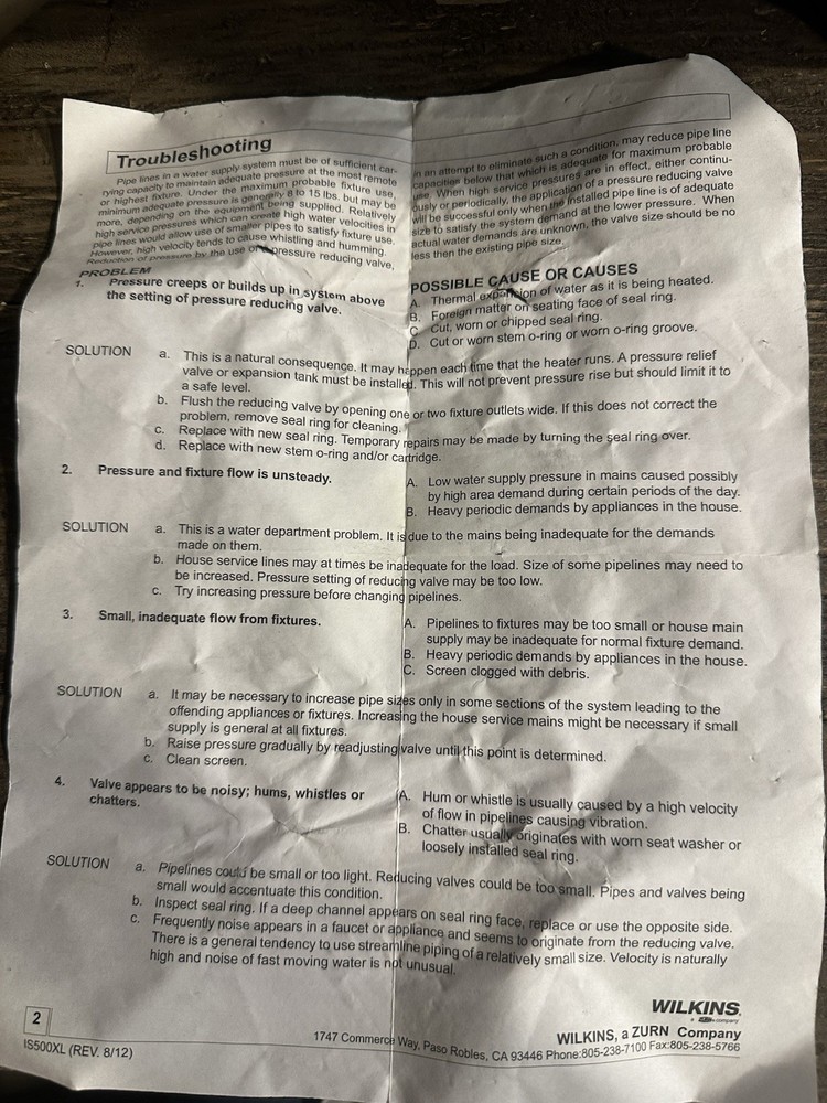 Zurn Wilkins 500XL 2in. 300 psi Cast Bronze FNPT Pressure Reducing Valve