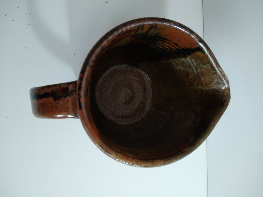 Hand Thrown Art Pottery Brown Small Handle Pitcher Creamer Rustic Glaze Signed