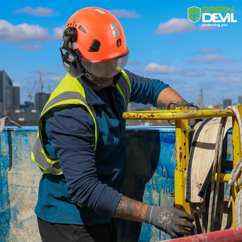 Vented Hard Hat with Visor & Ear Muffs for Construction & Forestry