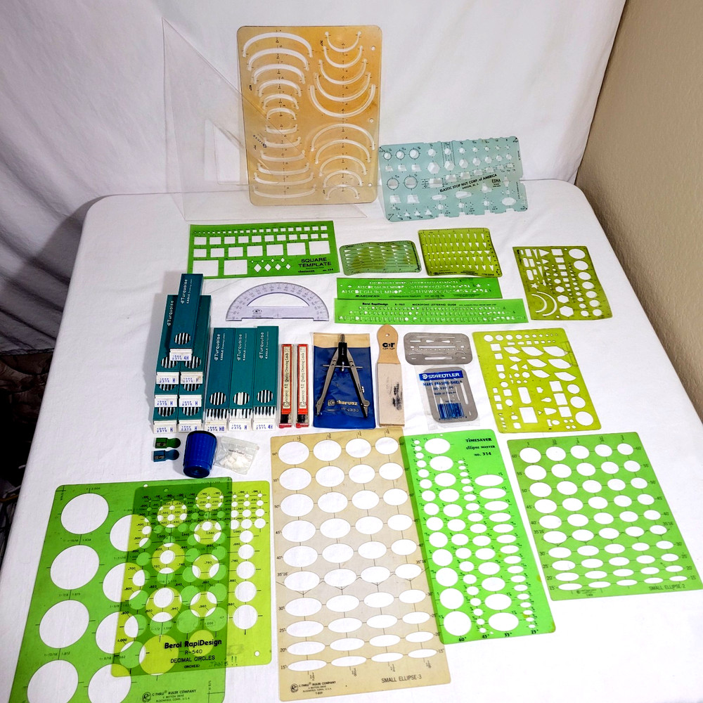 Lot Of Vintage Drafting Tools Templates Drawing Engineering (743)