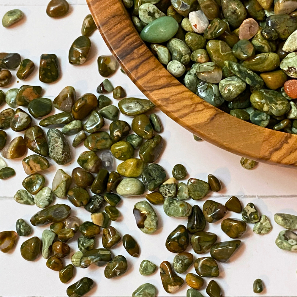 Rainforest Jasper Tumbled Gemstone Chips, Mini Stones 4-8mm Wholesale Bulk