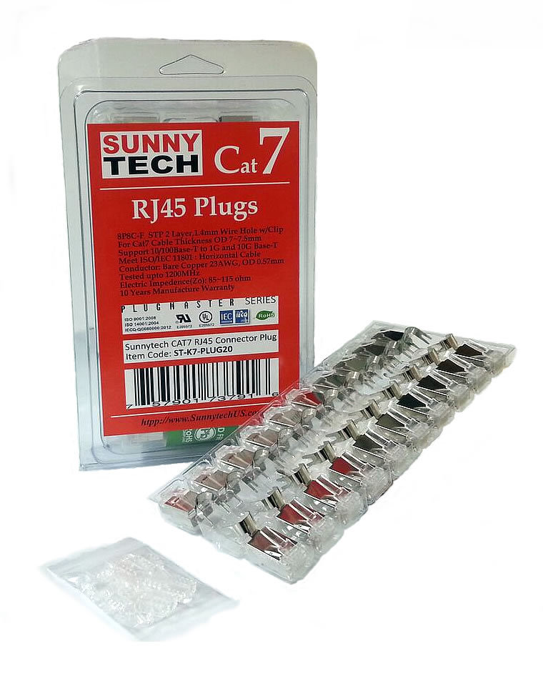 Sunnytech CAT7/7A 23AWG RJ45 Ethernet Module Plug (20 pack)