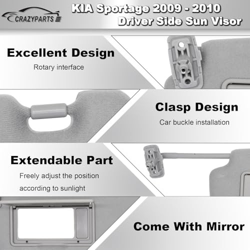 Left Driver Side Sun Visor Replacement Compatible with KIA Gray(Driver Side)
