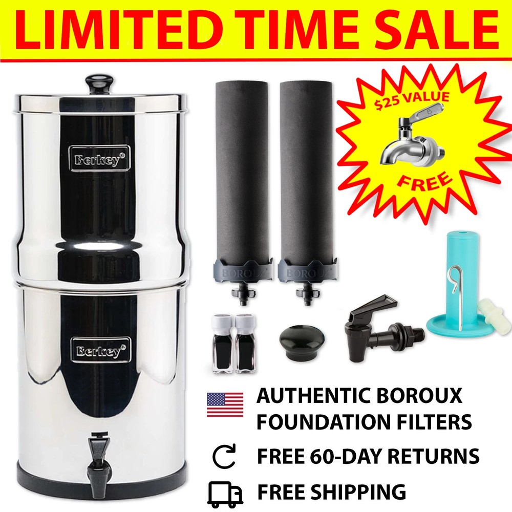 Berkey Gravity Water Filter System w/ 2 WQA Certified Boroux Black Filters