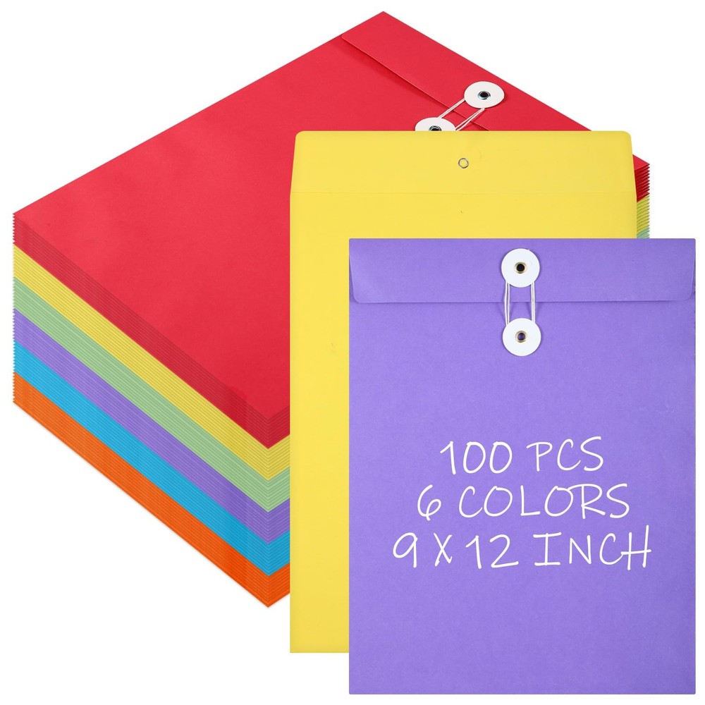 100 Pcs Interoffice Envelopes with String Tie Closure and Button 9 x 12 Inche...
