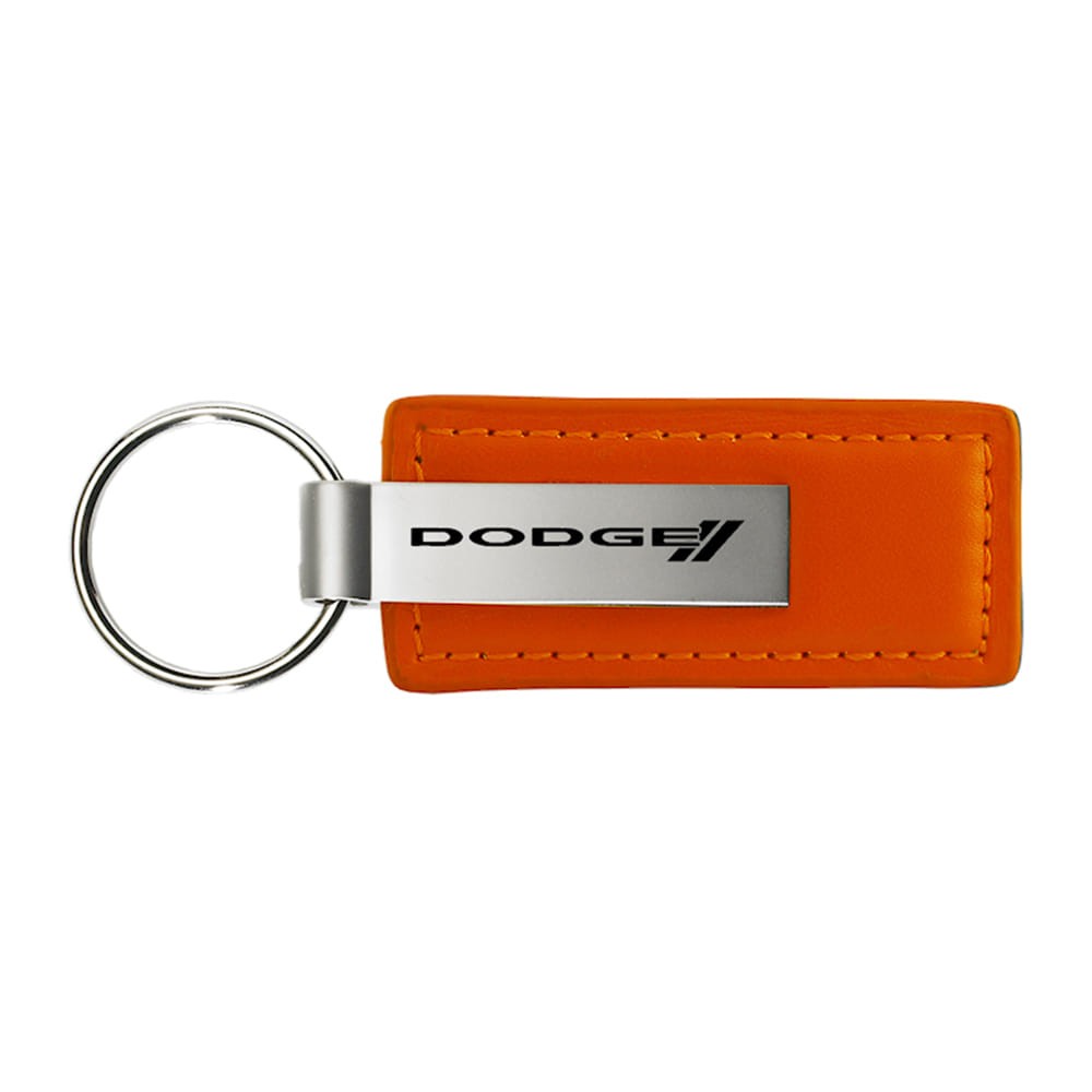 Stripe on Orange Leather Keychain - Officially Licensed for Dodge