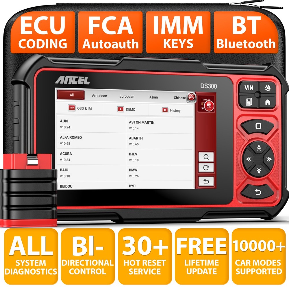 ANCEL DS300 Bidirectional OBD2 Scanner Car Diagnostic ECU Coding Relearn FCA