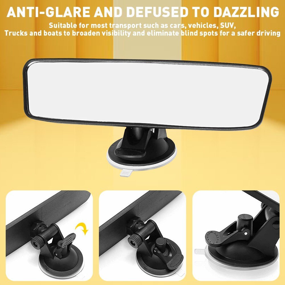 Car Interior Rear View Wide Mirror Flat Suction Cup Universal Angle Adjustable