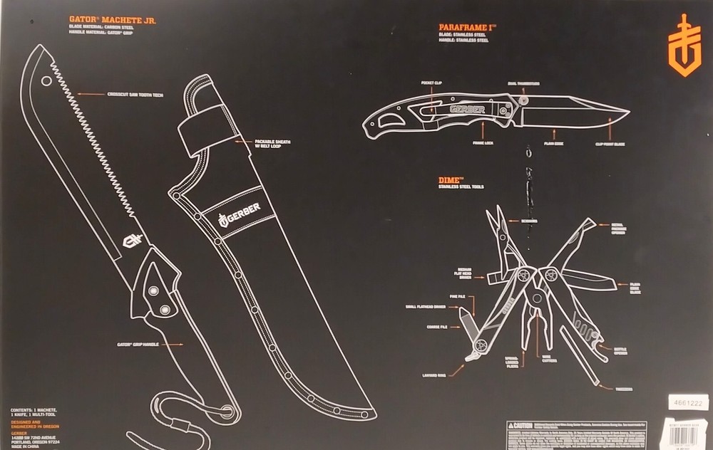 GERBER 3-PIECE COMBO GIFT BOX SET (Paraframe I, Dime Multi-tool & Machete Jr.)