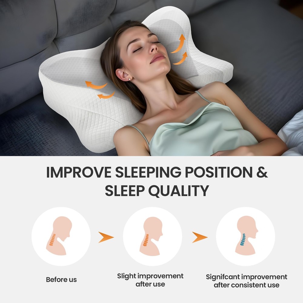 Ergonomic Cervical Pillow - Grey Memory Foam for Optimal Neck & Shoulder Comfort
