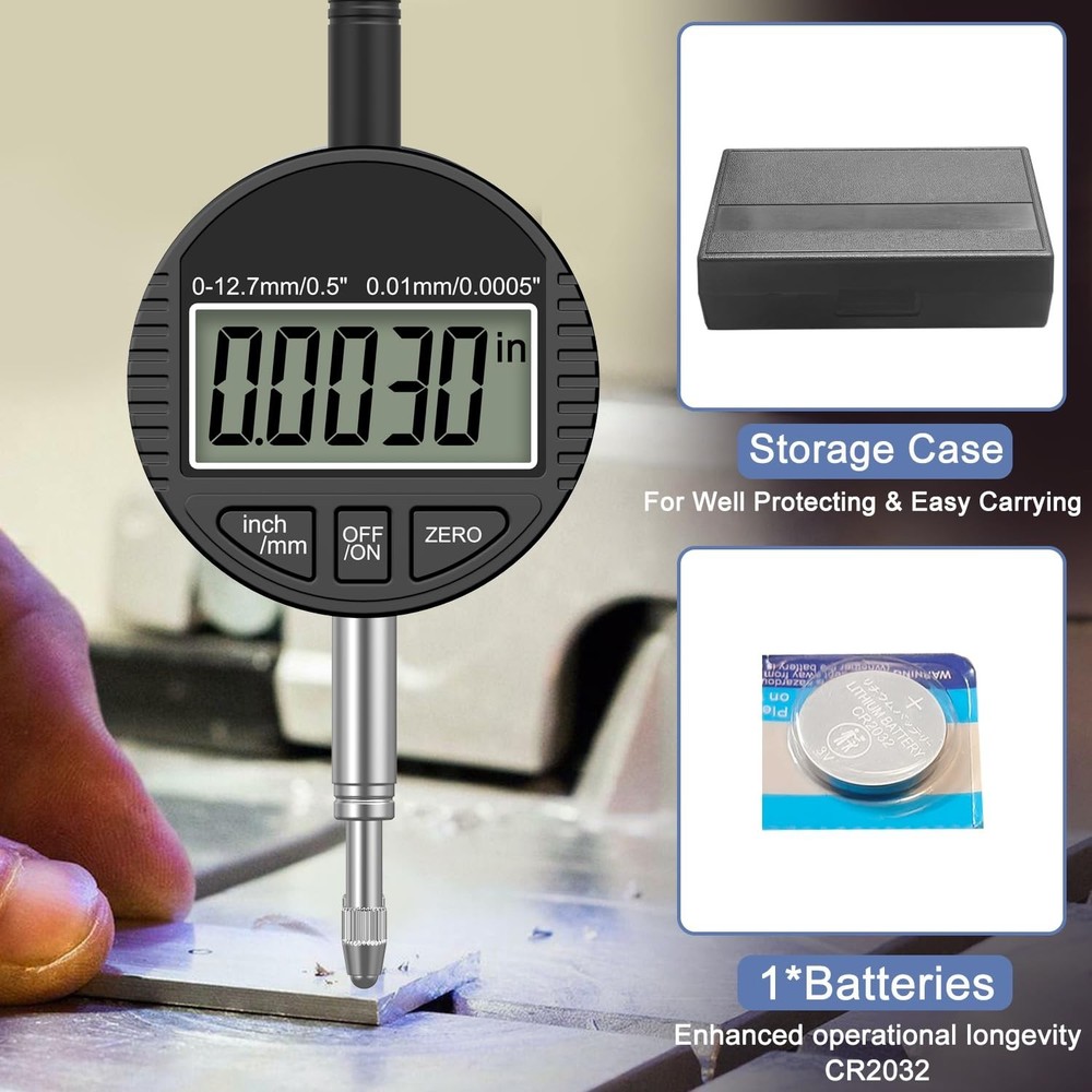 0-12.7mm High Precision Dial Indicator with LCD Display and Metric Conversion