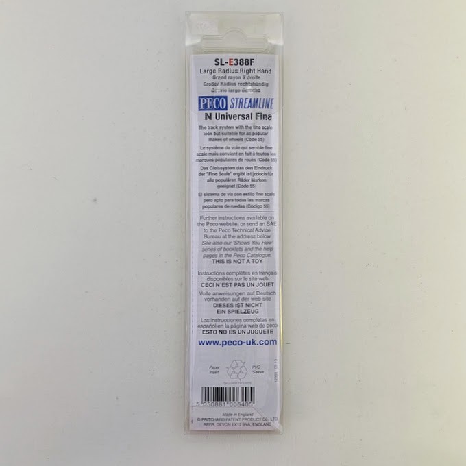 PECO SL-E388F N Scale Electrofrog Large Radius Right Hand Turnout Code 55