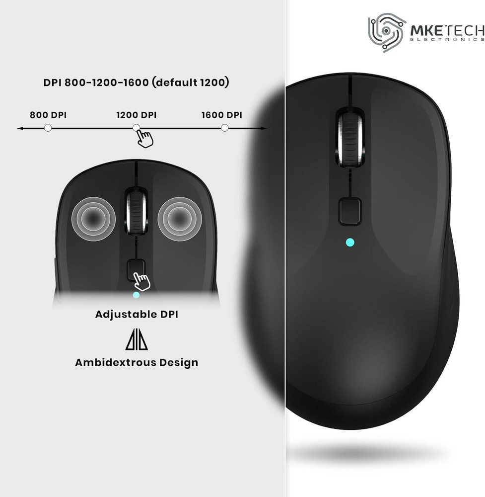 Wireless Computer Mouse - Full-Size 2.4G USB Receiver Mouse, 6 Buttons with Back