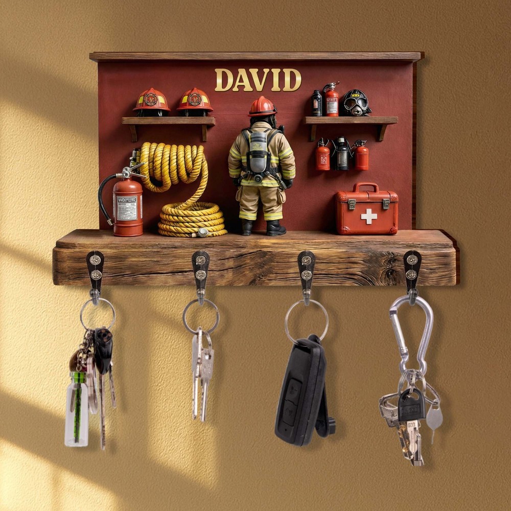 Always Brave Always Ready Firefighter With Helmet - Personalized Key Holder