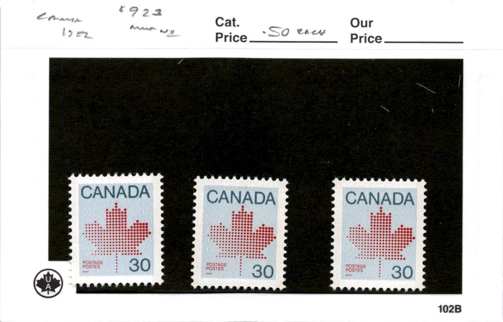 Canada, Postage Stamp, #923 Maple Leaf (3 Ea) Mint NH, 1982 (AB)