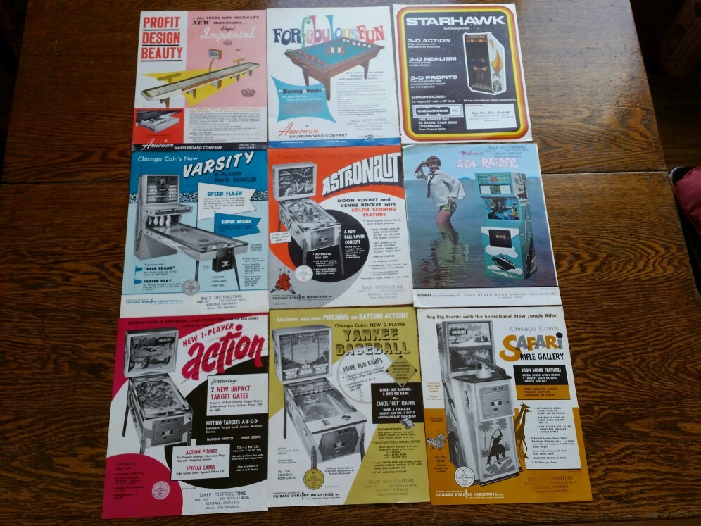 Vintage pinball,shuffleboard, pool table etc. . game sheets