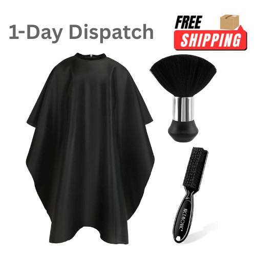 NICEMOVIC Barber Cape Set with Neck Duster & Brush Black 3Pc
