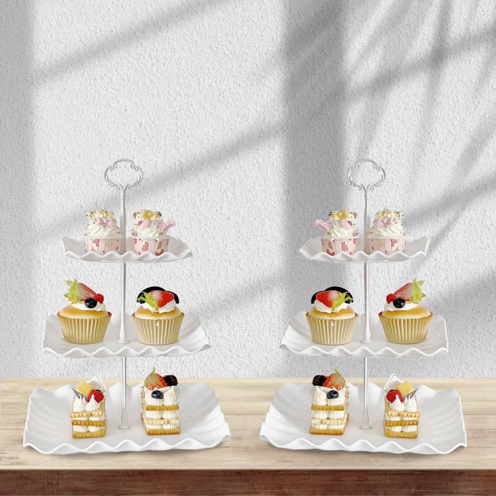 5 Pcs Cupcake Stand Set - Plastic Dessert Table Display Set, 2 White Square 3...