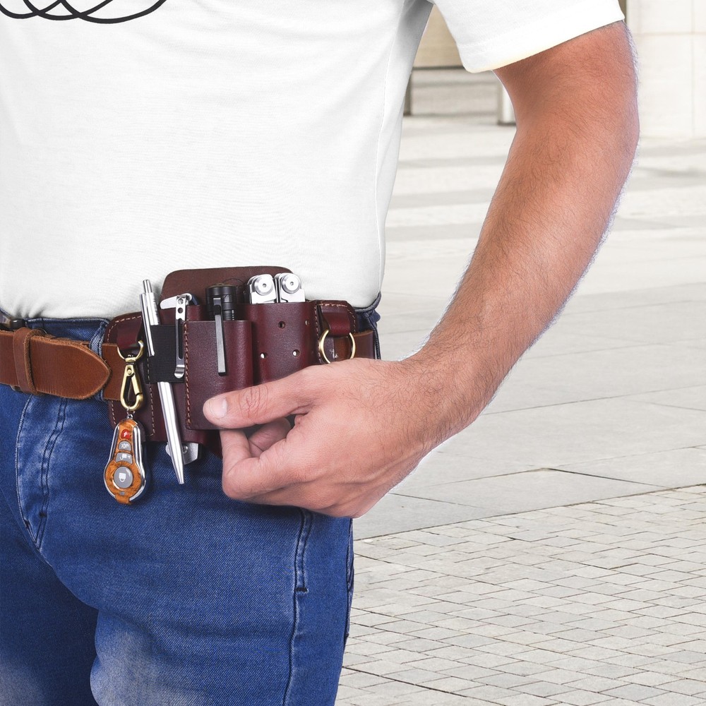 NUTUCH Leather EDC Multitool Sheath | Leather EDC Belt Organizer | Flashlight