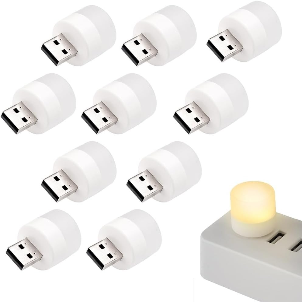 10 PCS Small USB Mini LED Night Light Plug-in Bulb | Warm White Soft Light |
