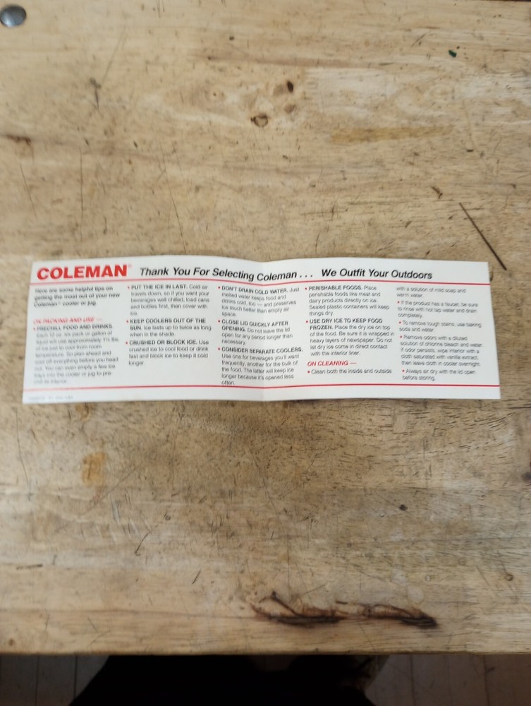 Coleman Cooler Pamphlet Vintage