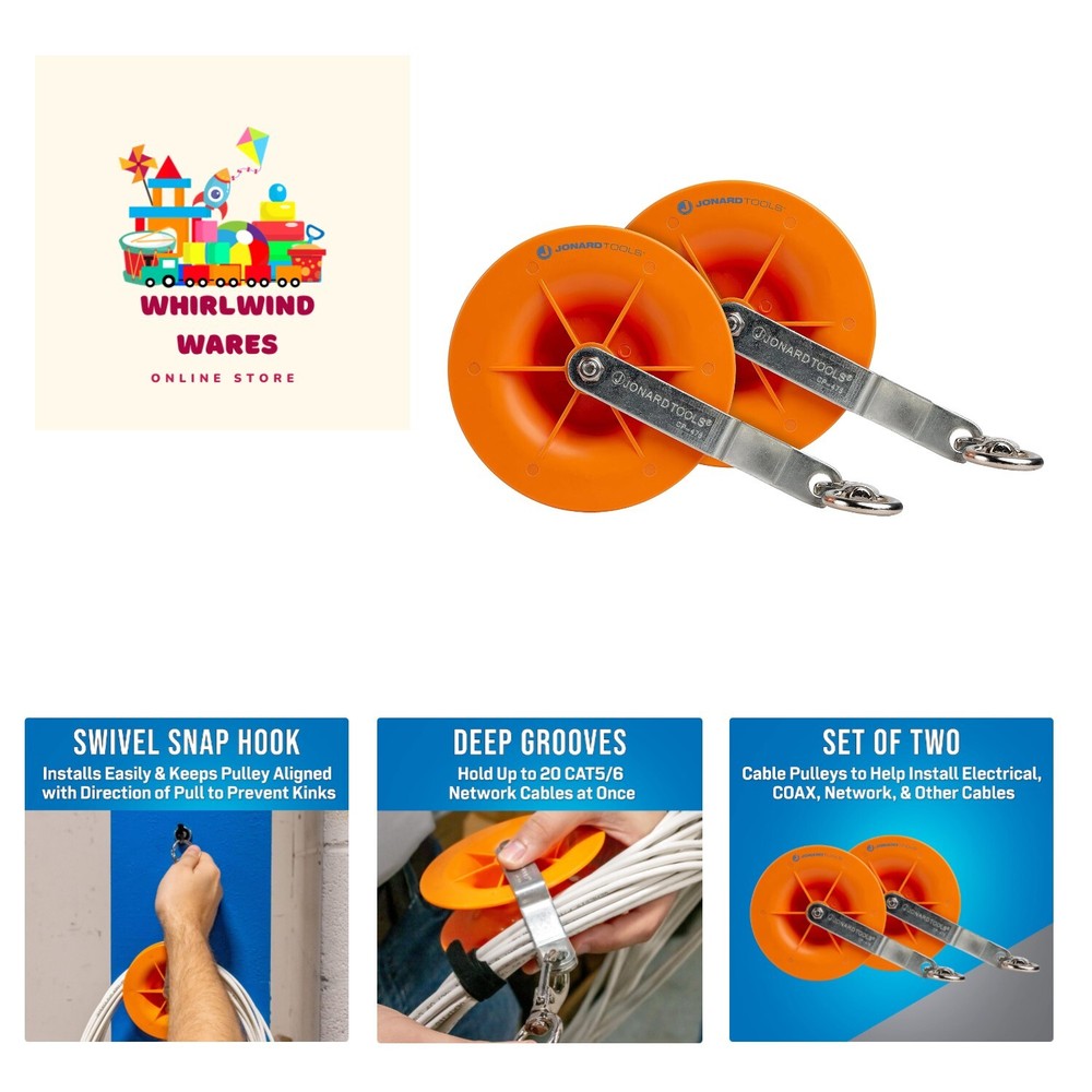 Cable Pulley Set 2-Pack for Low Voltage Electrical, Network, & COAX Cables - ...