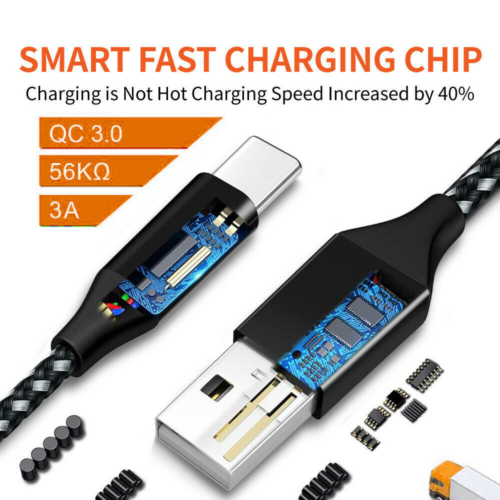 3Pack Braided USB C Type-C Fast Charging Data SYNC Charger Cable Cord 3/6/10FT