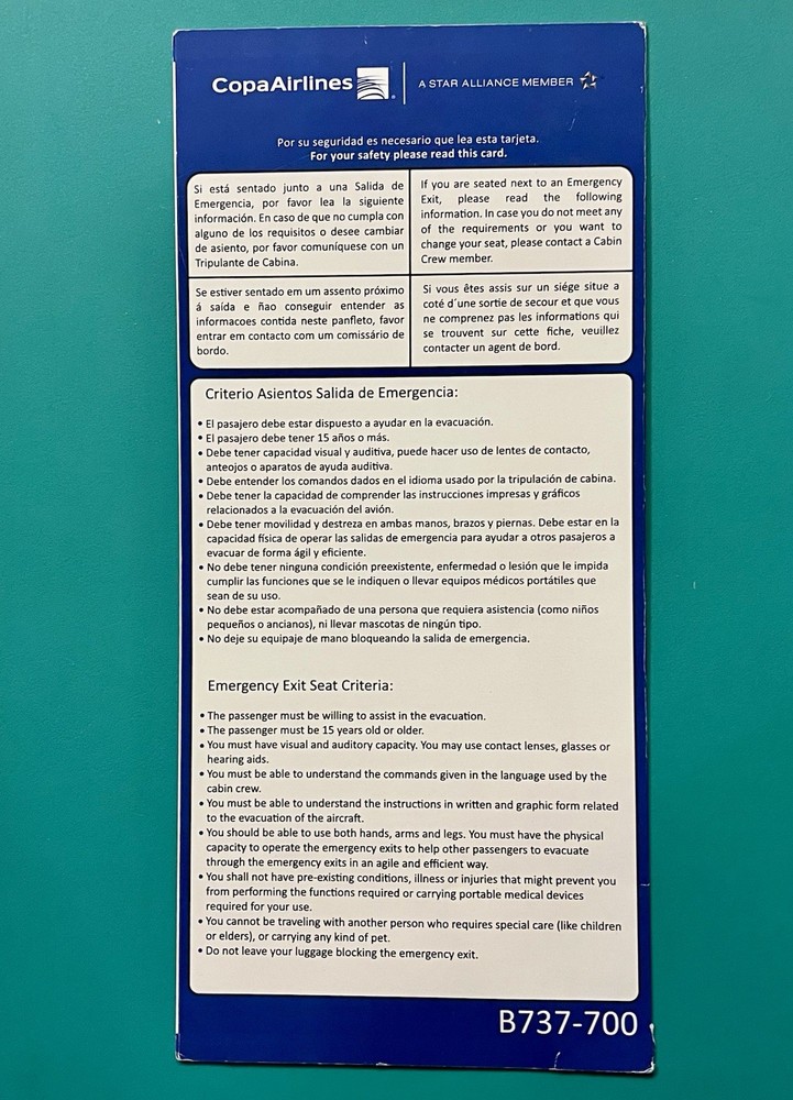 COPA PANAMA SAFETY CARD--737-700