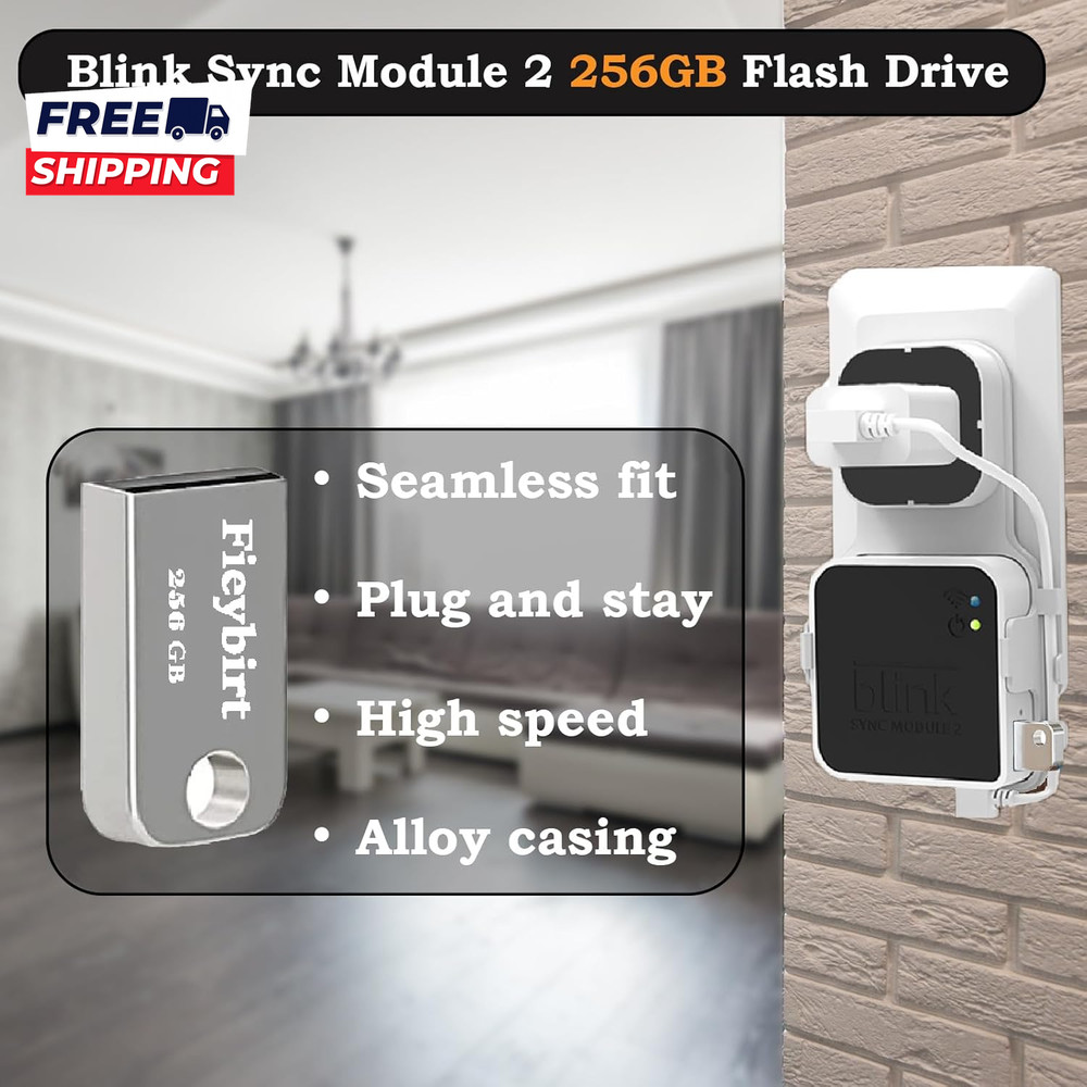 256GB USB Flash Drive & Outlet Mount for Blink Sync Module 2 Space Saving and Ea