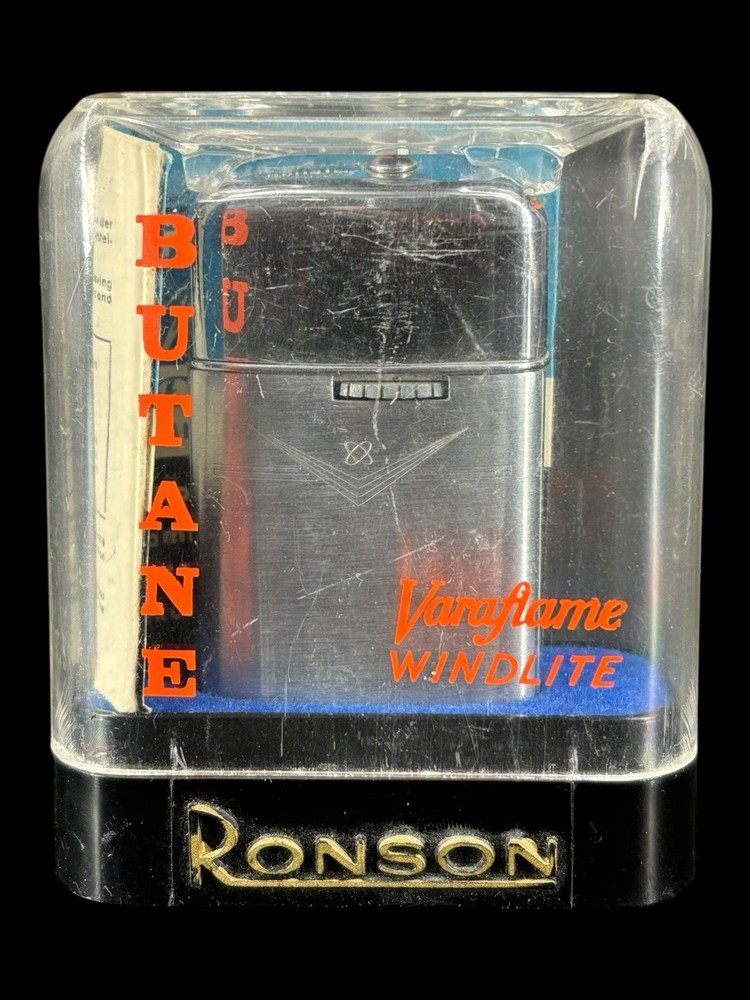 Vintage Ronson Varaflame Windlite Butane Lighter VG! Original Case