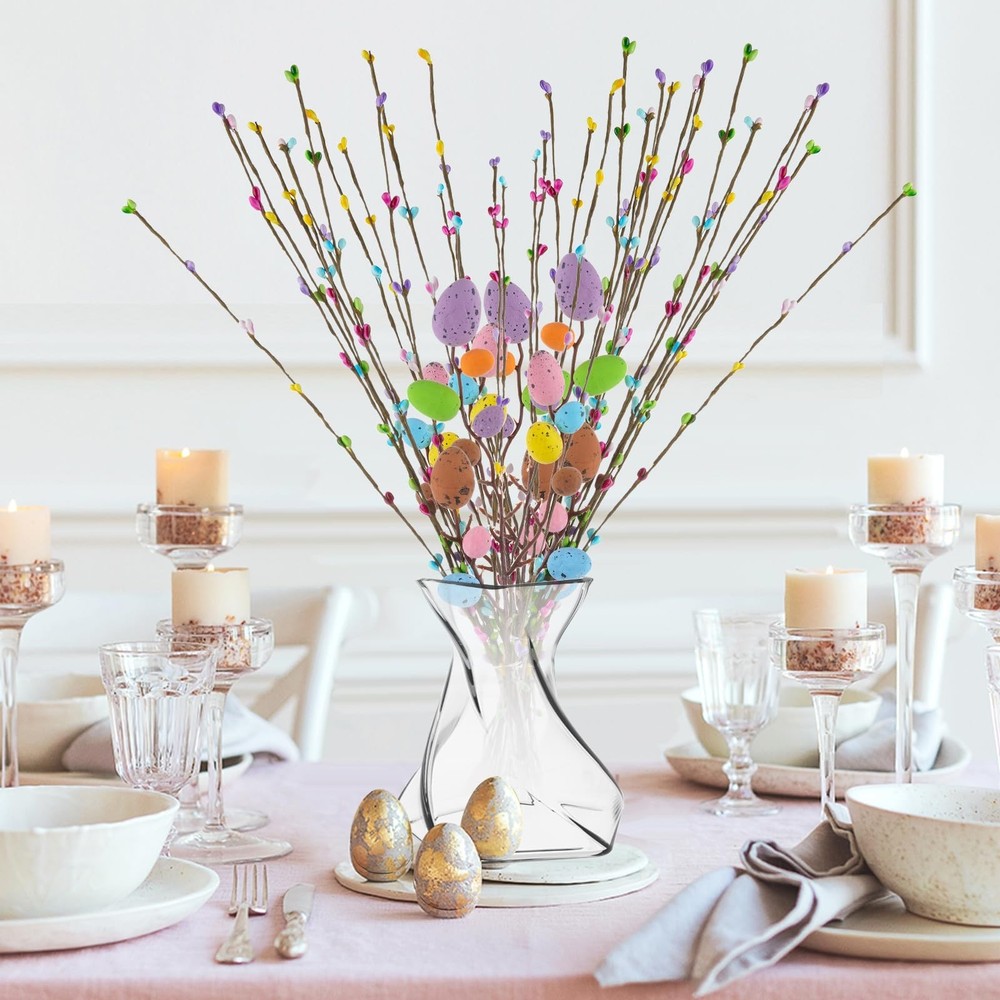 Draupnir 48PCS Artificial Easter Spray Vine, Pastel Eggs and Colorful
