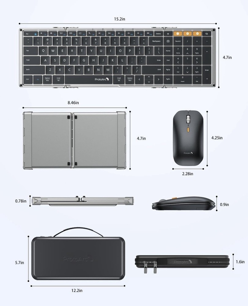 ProtoArc Foldable Keyboard Mouse XKM01 True Full-Size Portable Wifi Bluetooth