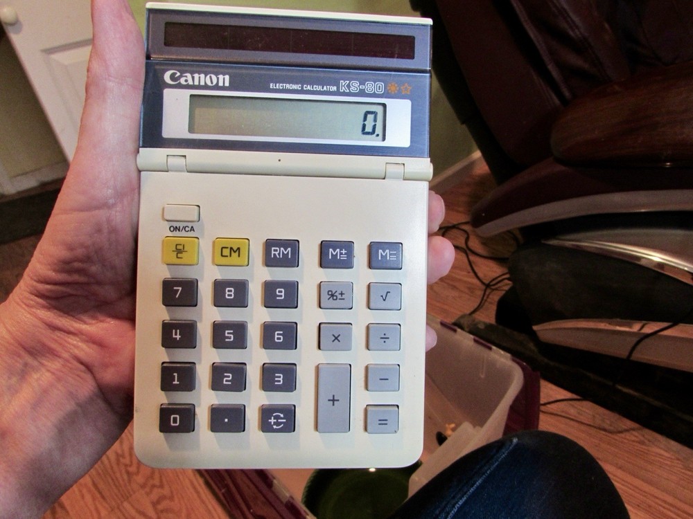 Canon KS-80 Solar Calculator With Instruction Manual & Original Box Display Elev