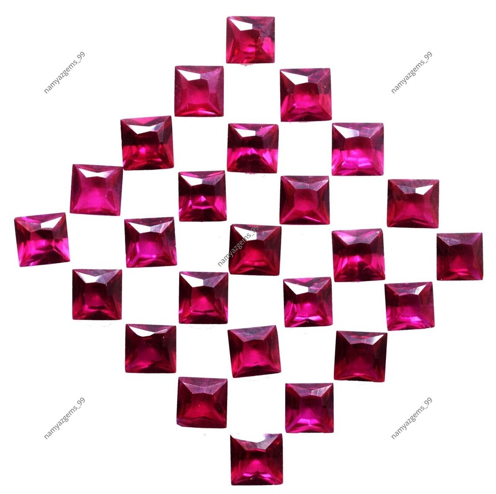 Natural Red Ruby 6 MM Square Cut 25 Pcs Certified Gemstone Lot