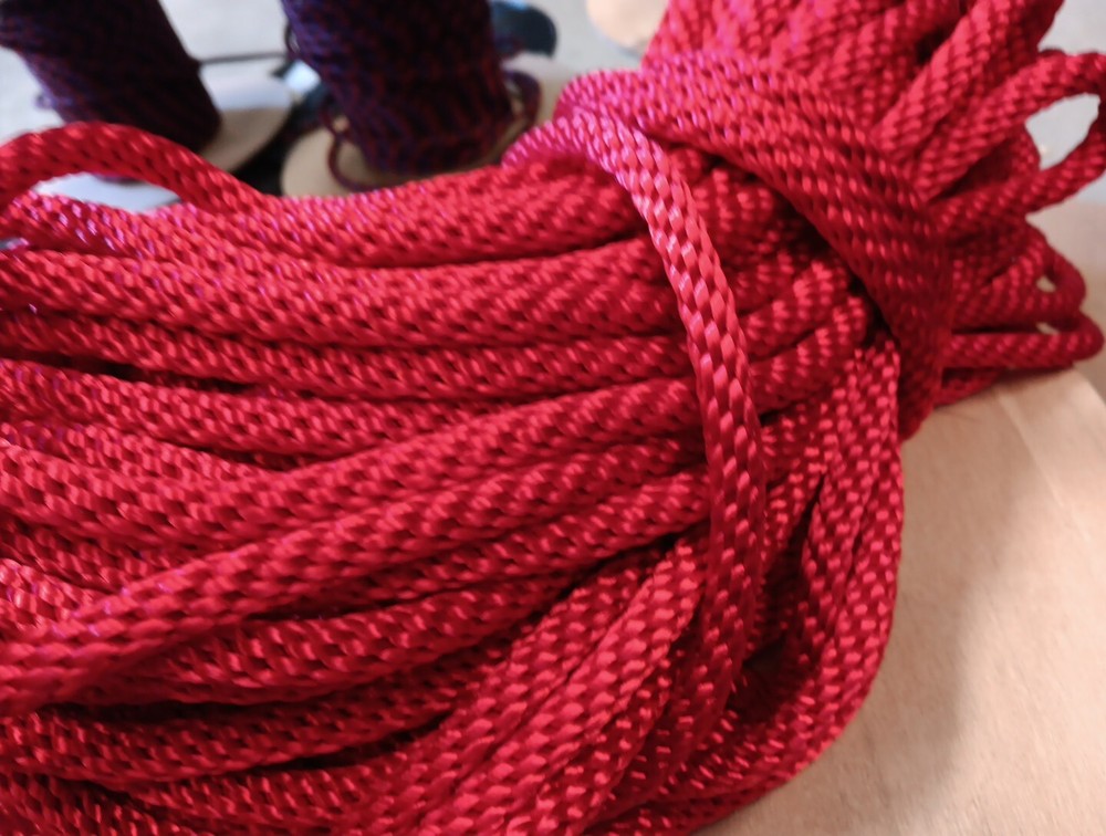 3/8” x 100ft. Solid Braid Polyester Rope. Made in USA. Red