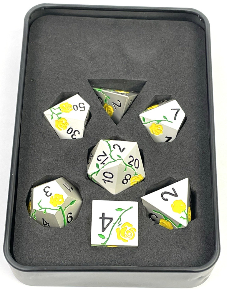 Dice Set Gray Yellow Flower