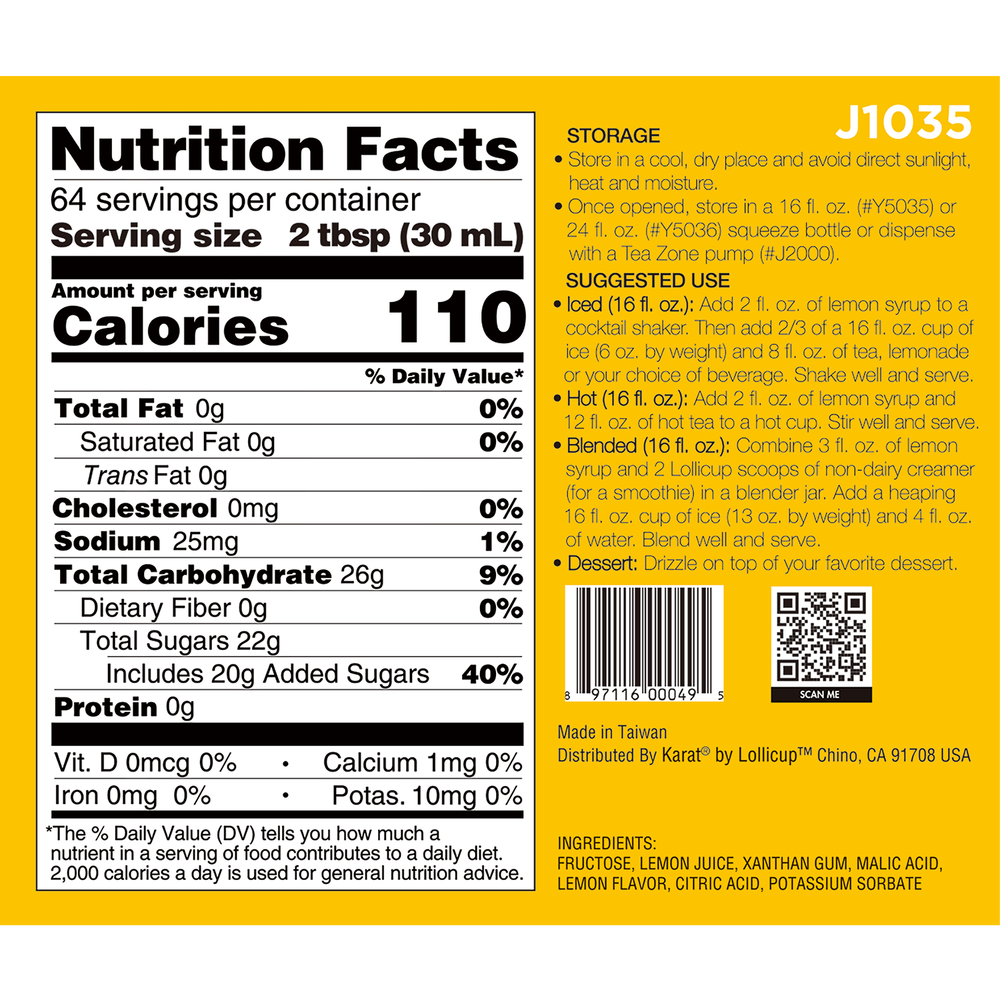 Tea Zone Lemon Syrup (64oz), J1035
