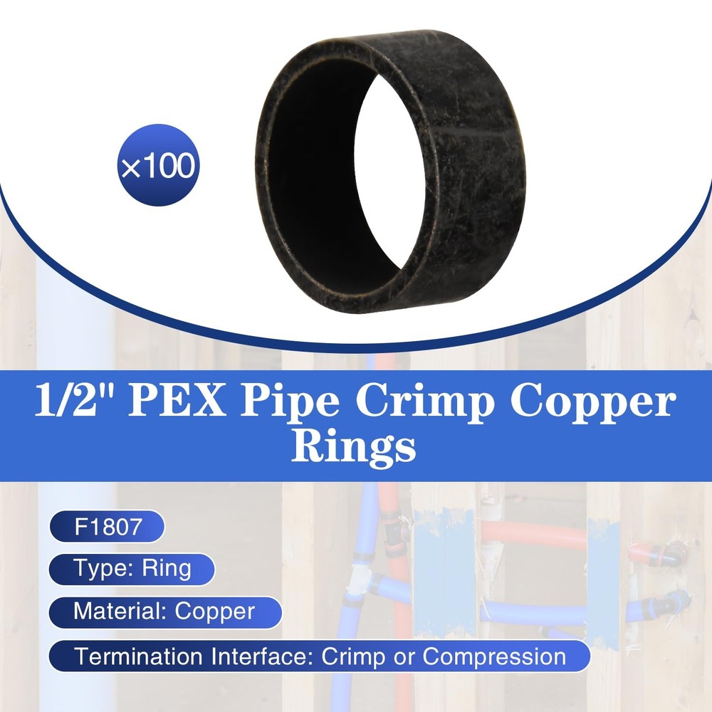 100 Pack 1/2" PEX Copper Crimp Rings, for Pex Pipe Connection 1/2“ × 100pcs